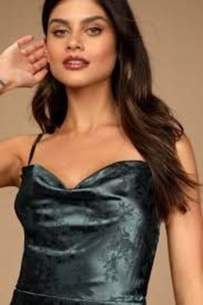 Zaful Teal Floral Satin Cowl Neck Cami Top.